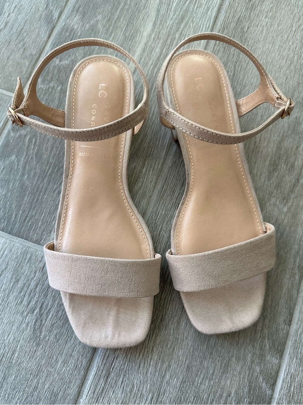 LC Lauren Conrad Light Beige Suede Ankle-Strap Sandals